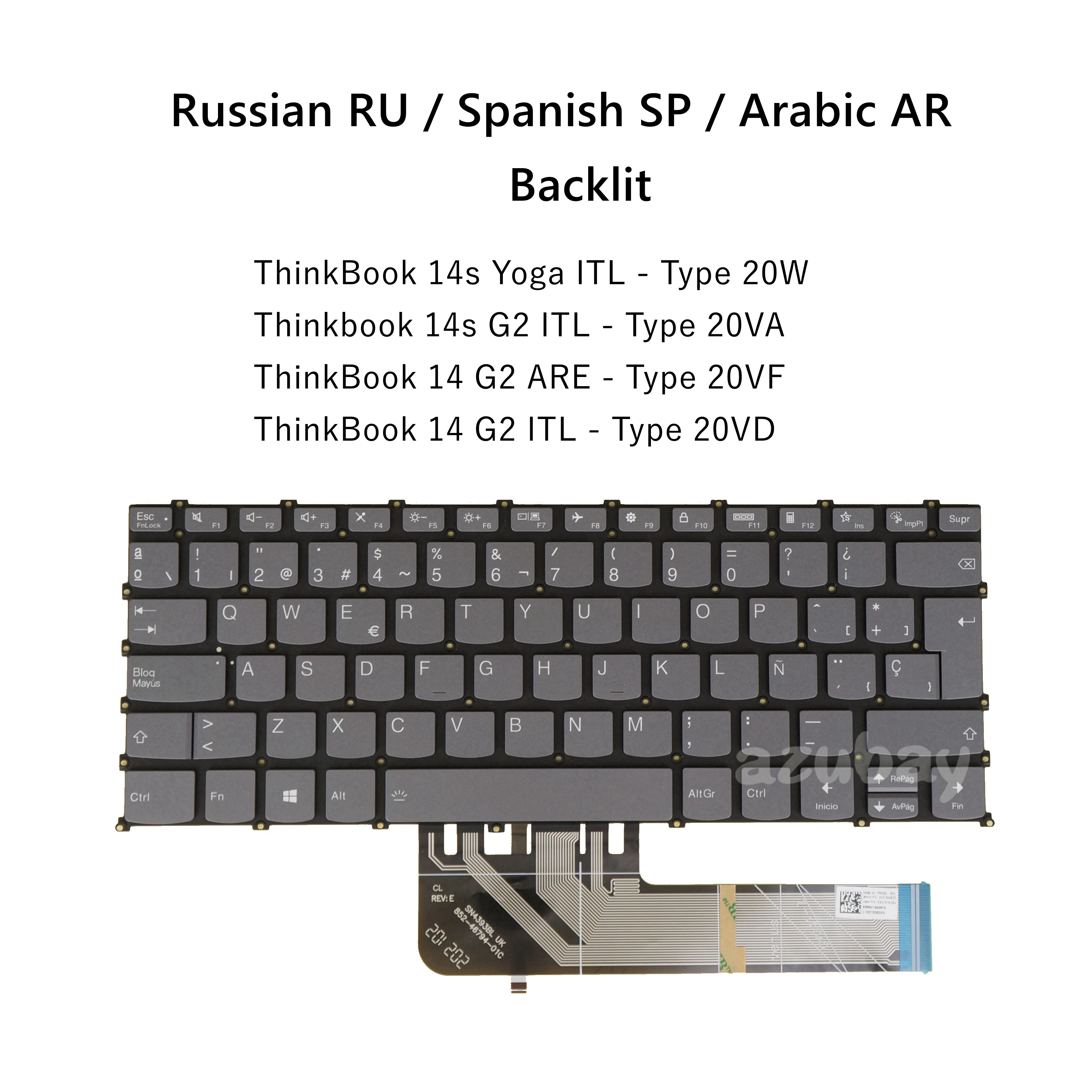 Teclado do Portátil para Lenovo Thinkbook 14 g2 São 20v 14 g2 Itl 20vd 14s g2 Itl 20va 14s Yoga Itl Retroiluminado Espanhol Russo Árabe
