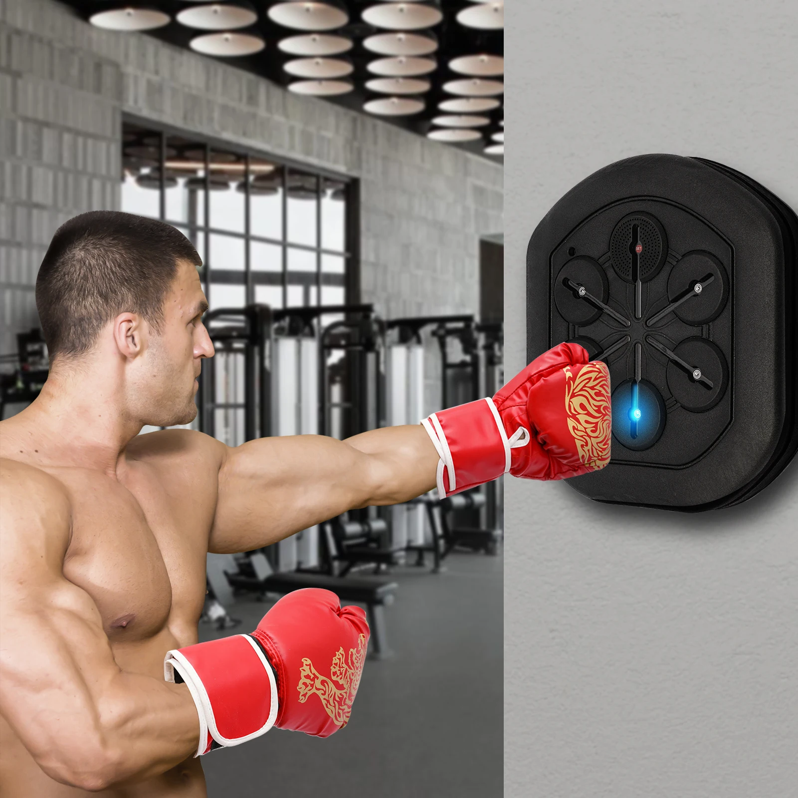 1 Set Music Boxing Machine Wall-Mounted Led Light Boxing Equipment Bluetooth Gloves Phone Bracket USB Charging Cable