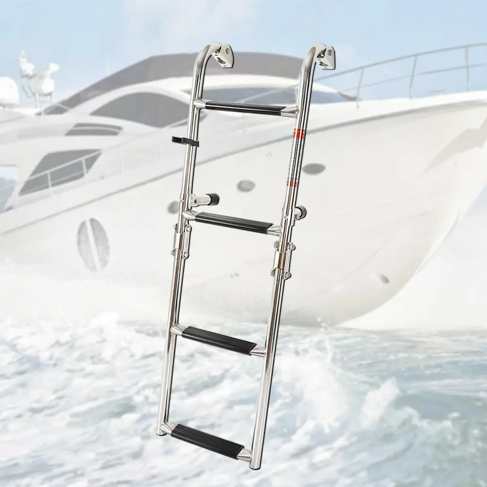 Marine Polished Stainless Steel Telescoping Ladder, Swim Step for Boat, Yacht, Swimming Pool, Portable Boat Ladders, 4 Step portable stainless steel cigar tube exquisite polished cigar case single pipe smoking set cuban cigar cover storage tube