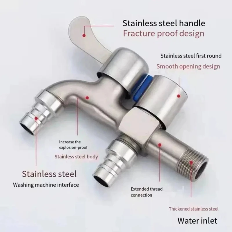 Stainless Steel Faucet Double Outlet Dual Control Water Tap One in Two Out Faucet 1/2" Bidet Faucets Bathroom Accessories