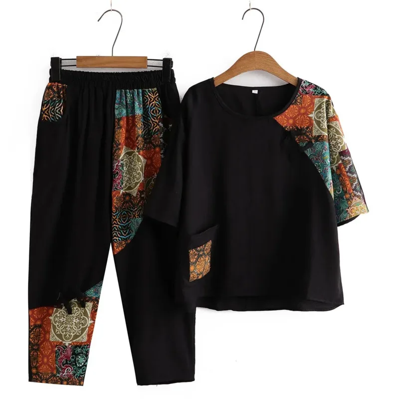 Women's Summer Cotton Linen Two-Piece Casual Suit
