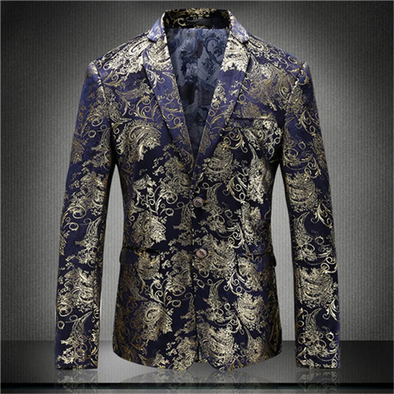 Brand New Tide Mens Fashion Print Blazer Design Plus Size Hip Hot Casual Male Slim Fit Suit Jacket Singer Costume