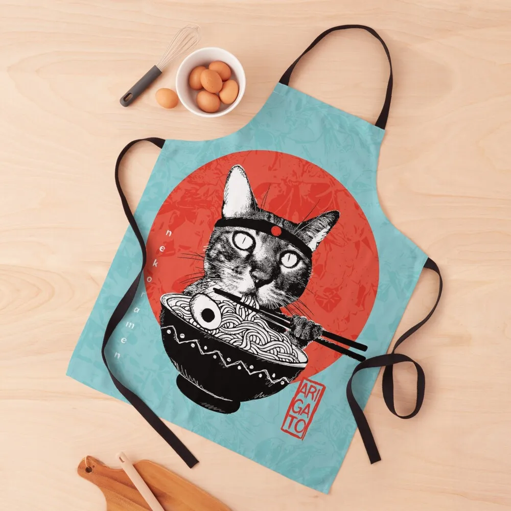 

Neko Ramen - Mister Meow Arigato, turquoise background Apron For Women Kitchen Items For Home Apron