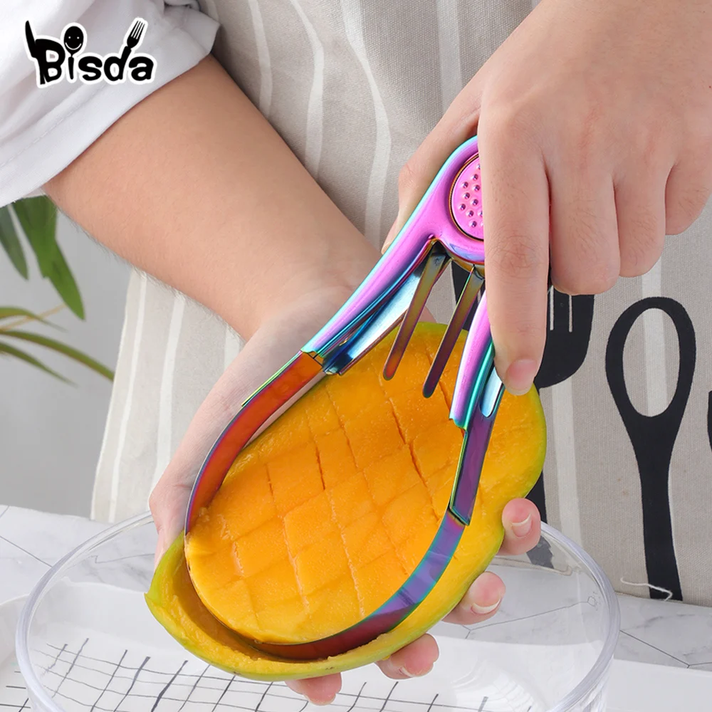 1Pc Stainless Steel Mango Splitters Fruit Peeling Separator Papaya Seed Removal Tool Kitchen Gadgets Fruit Slicer Cubes Cutter