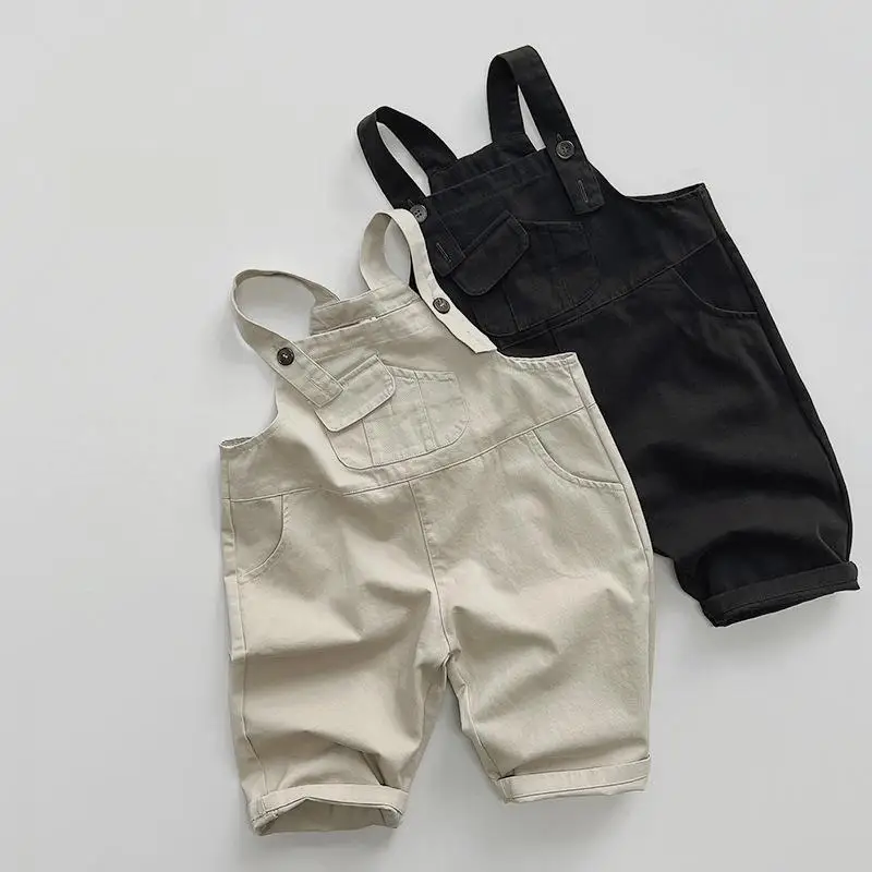 Spring Children Loose Overalls Baby Girls Sleeveless Jumpsuit Toddler Boys Solid Versatile Strap Pants Kids Casual Trousers