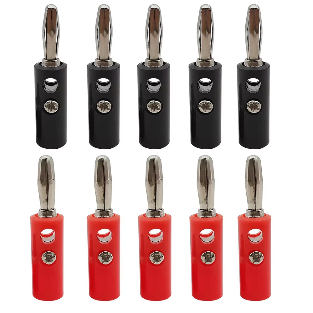 5Pairs 4mm Banana Plug Screw Type Banana Plug Male Connectors Audio Speaker Wire Cable Connector Red & Black