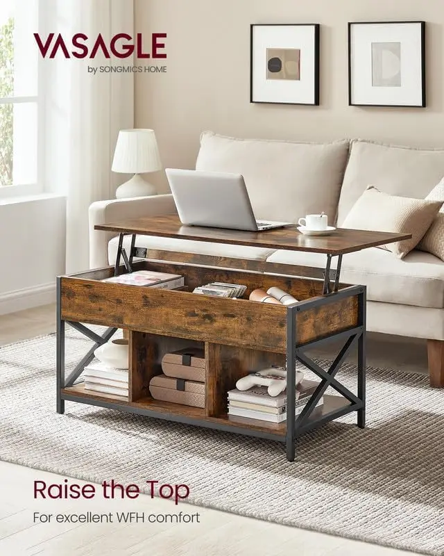 Coffee Table,Lift Coffee Table with Storage Shelf,Hidden Compartments and Lifting Top,19.7 x 39.4 x (19.3-24.4) Inches 3