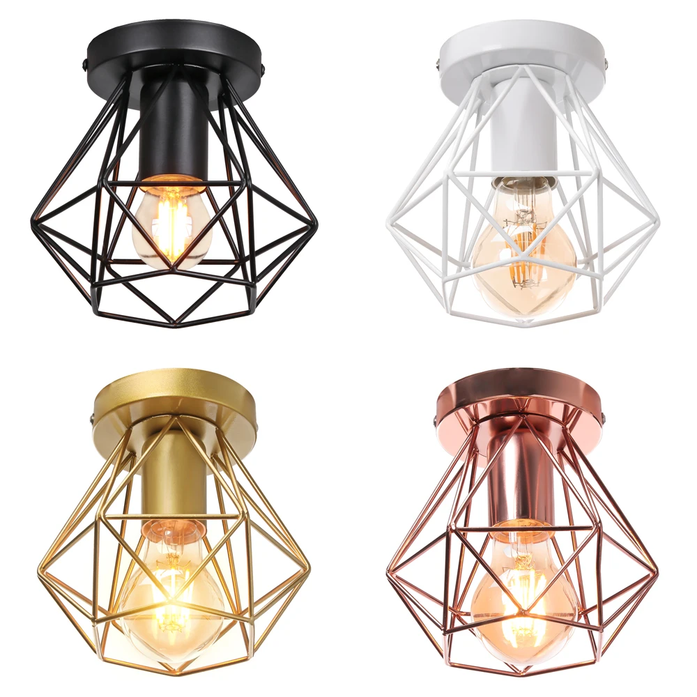 

Iron Cage Metal Retro Ceiling Lamps for Entrance Aisle Interior E27 Vintage Ceiling Lights for Bedroom Kitchen Indoor Lighting