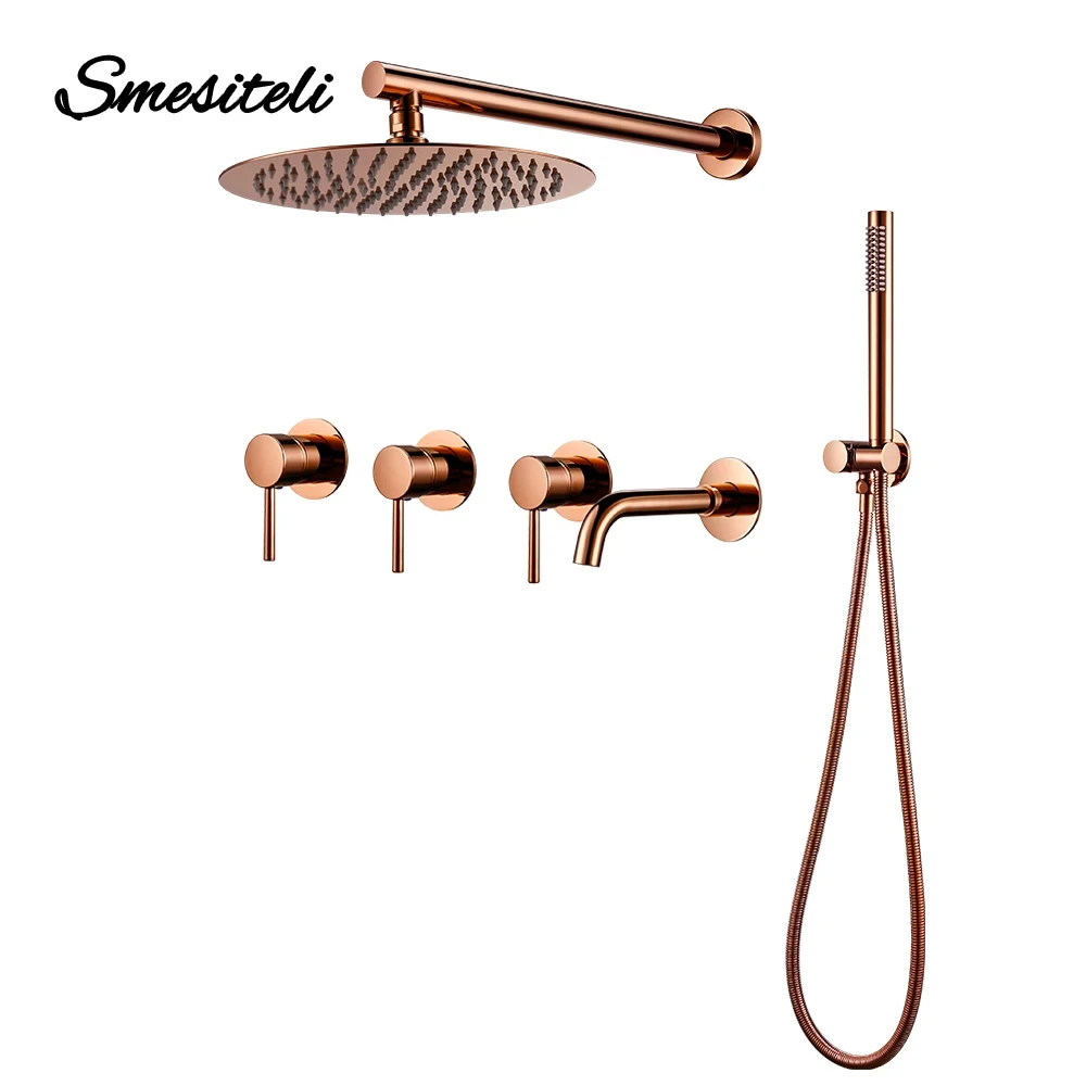 Shower Set Bathtub Faucet Set Bath Mixer Tap Bathroom Rainfall Headshower Hot And Cold Kit With Brass Handshower