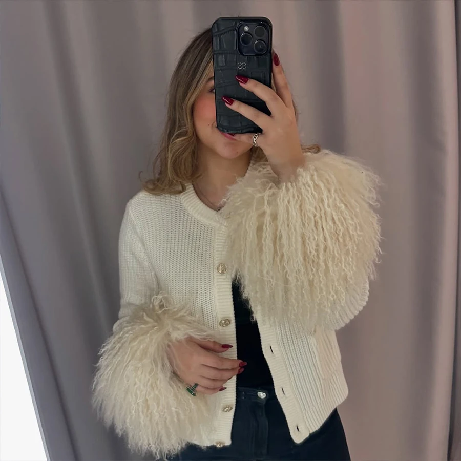 Detachable Lamb Fur Cuffs Natural Mongolian Fur Sleeves White Sheep Fur Cuffs For Coat Women New Fashion Real Fur Trim