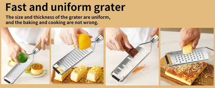 LMETJMA Cheese Grater with Natural Wood Lemon Handle Stainless Steel Zester Grater Kitchen Citrus Zester Tool For Ginger JT259