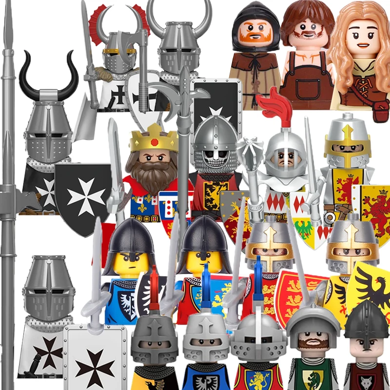 중세 군사 빌딩 블록 군인 피규어 선물 무기 방패 헬멧 Lionheart 튜턴 기사 민병대 농부 MOC 중세 군사 빌딩 블록 군인 피규어 선물 무기 방패 헬멧 Lionheart 튜턴 기사 민병대 농부 MOC