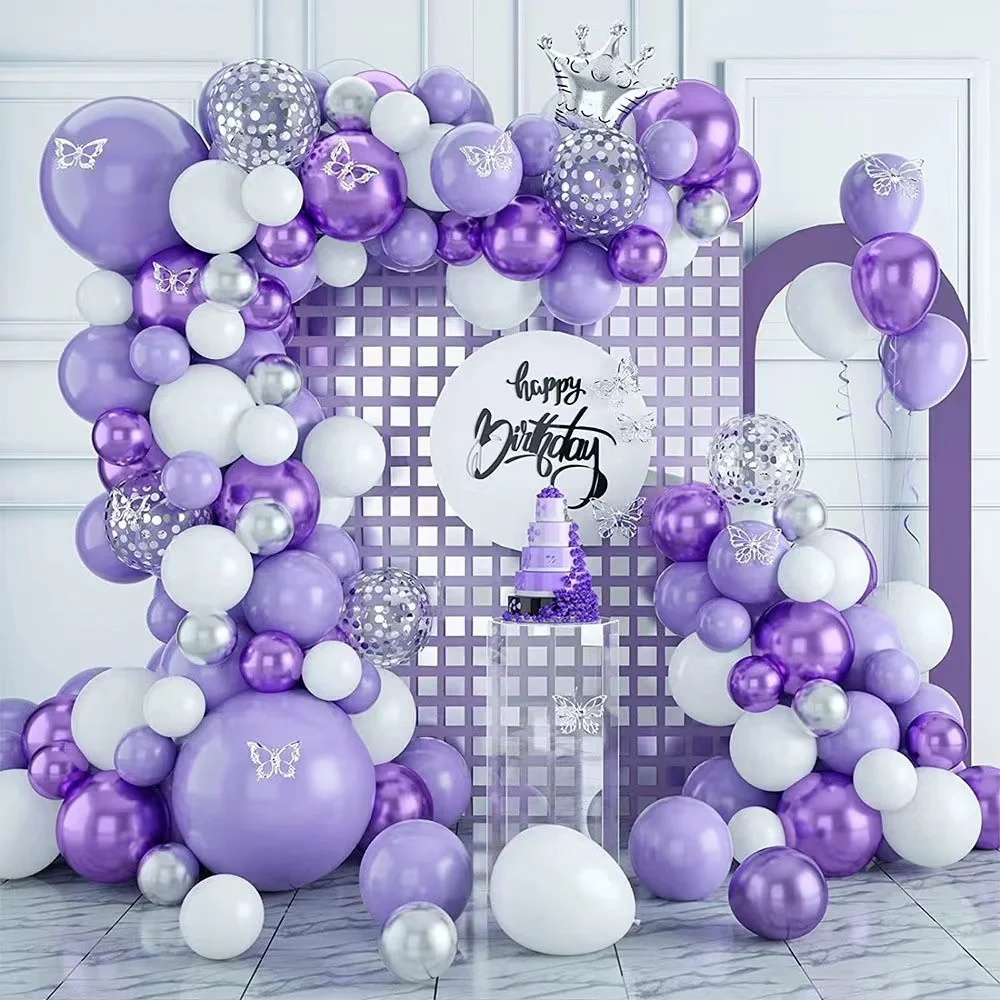 

Гирлянда с фиолетовыми воздушными шарами, украшение для свадьбы, дня рождения, бабочки, латексный шар для крещения, детского праздника