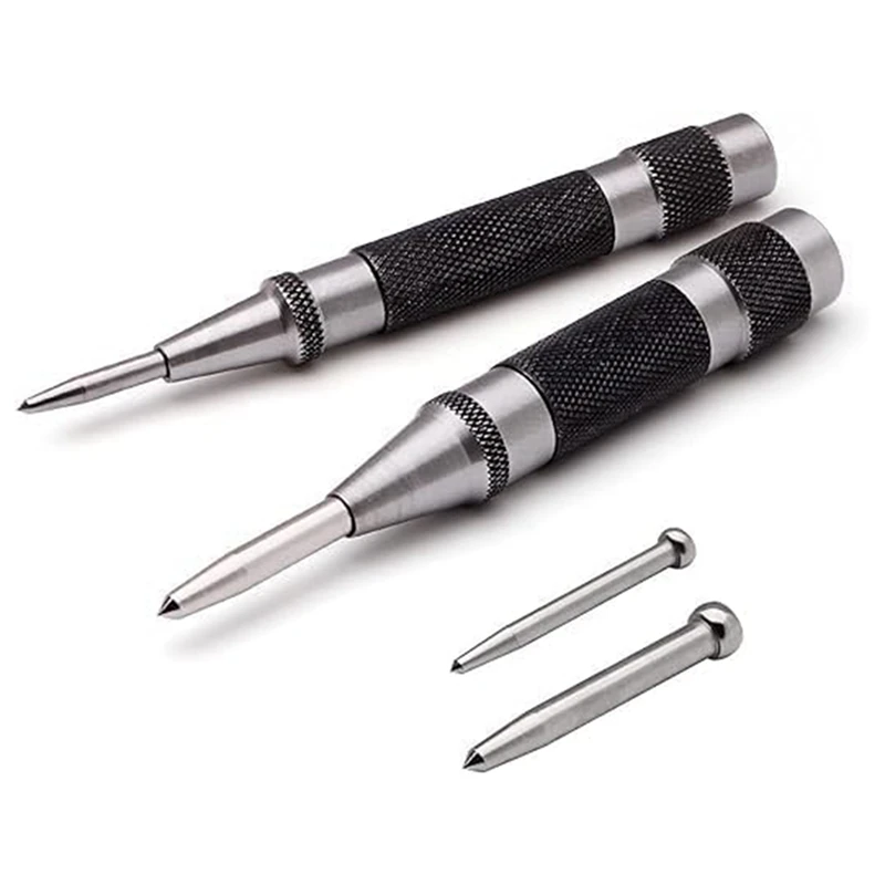 Automatic Center Punch Heavy Duty Spring Loaded + Replaceable Tips 2 Packs
