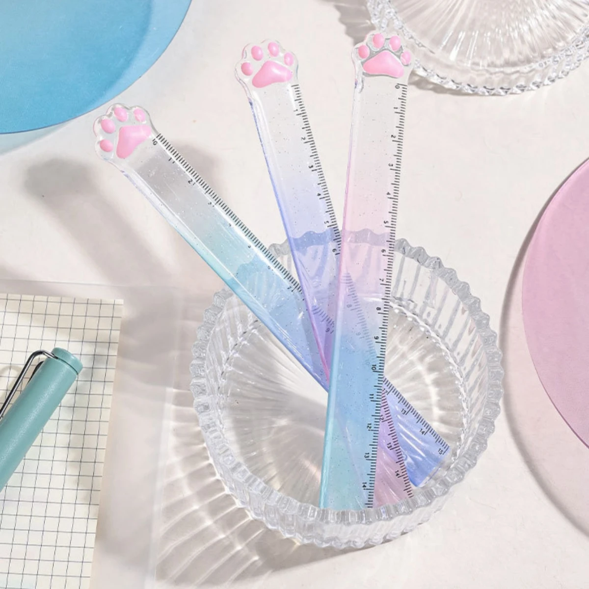 Straight Ruler 15M Cat Claw Gradient Measuring Tool Korean Style School Stationery Supply Kawaii Accessories