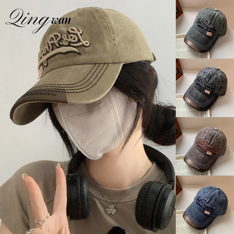 

Бейсболки в стиле ретро для мужчин и женщин, широкая Кепка с вышивкой в виде американских букв, с эффектом потертости