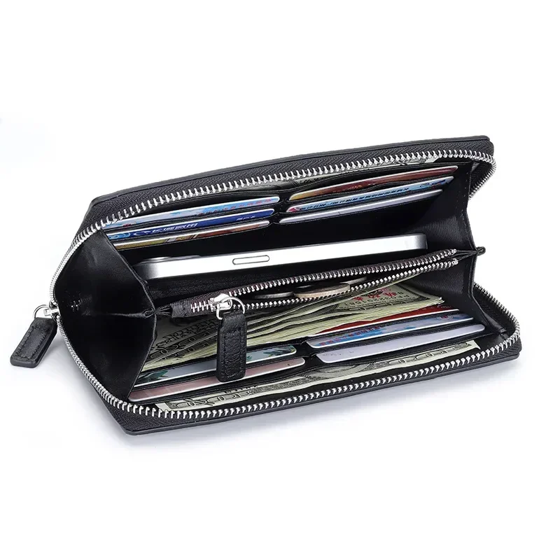 Sheepskin Handbag Women Wallet Real Leather Purse Woven Large Capacity Multi Card Zipper Bag