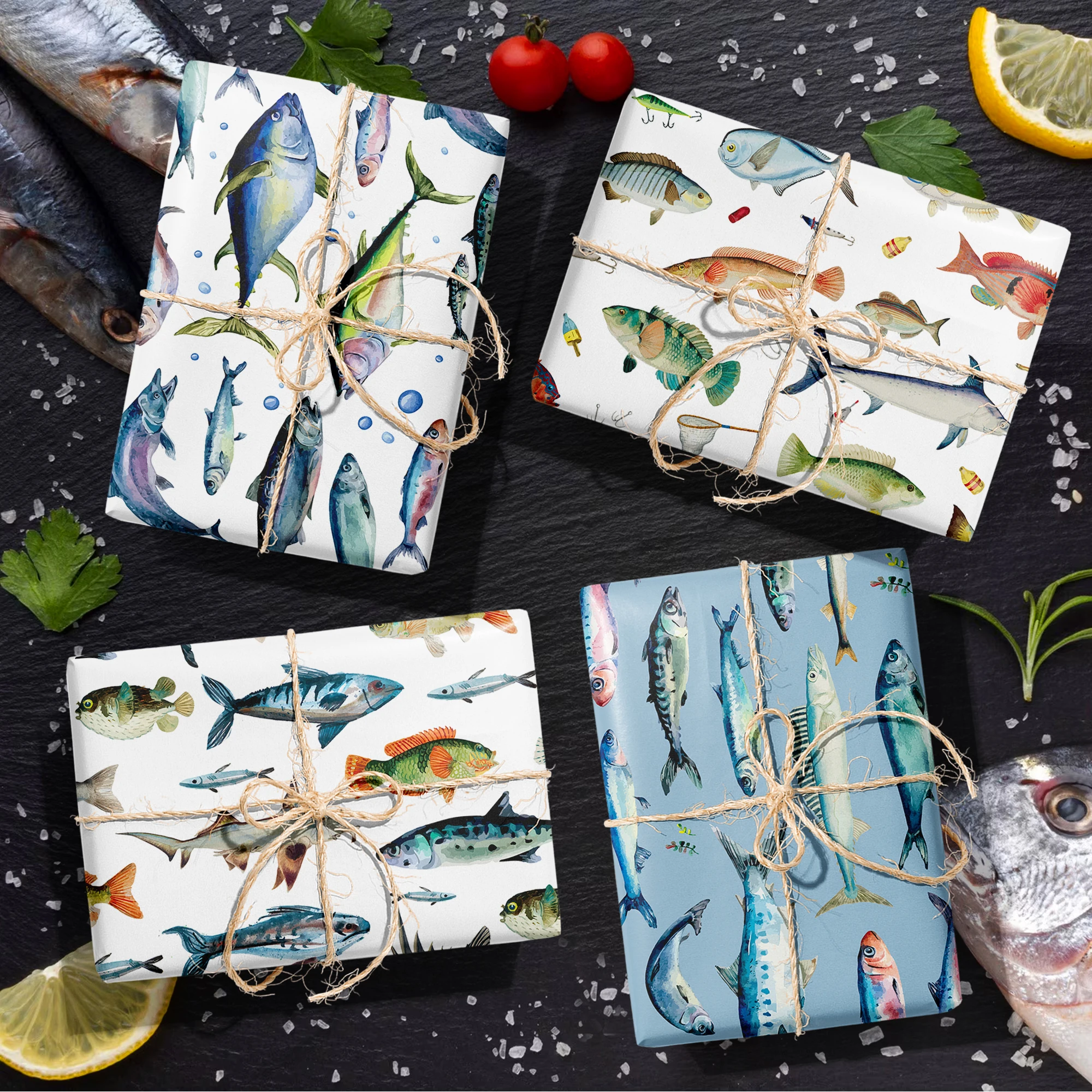 Deep Sea Fish Paper Vibrant Vintage Fish Gift Wrapping Paper Sea ...