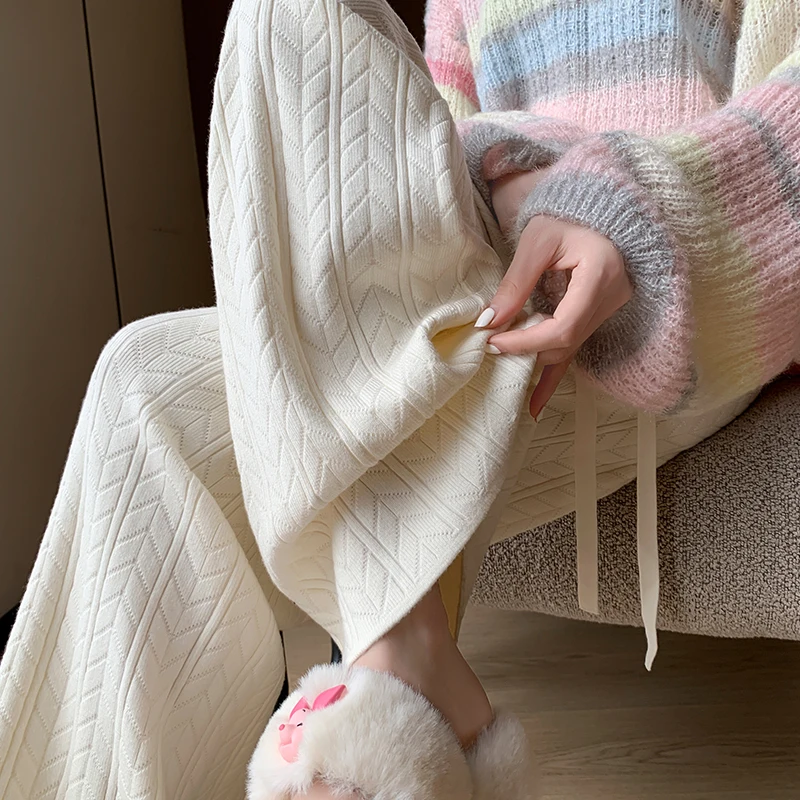Knitted Wide Leg Pants 2023 Autumn/Winter New High Waist Dropped Floor Dragging Pants Casual Straight Leg Pants