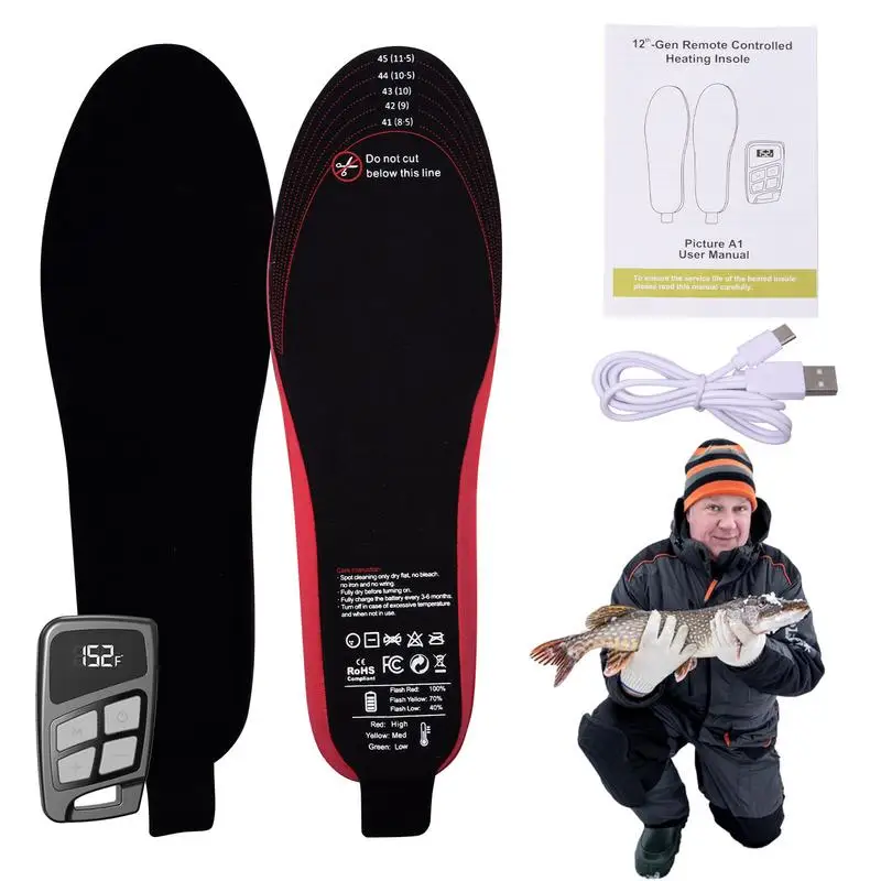 Heated Insoles for Men Rechargeable Fast Heating Electric Insoles with 3 Temperature Settings and Remote 3500mAh Battery heated shoe insoles