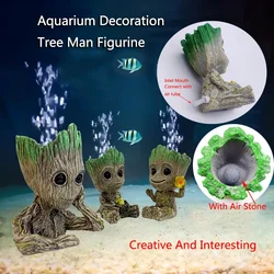 Cute Tree Man Figurine Aquarium Decoration With Air Bubble Driftwood Statue Multifunction Fish Tank Background Ornament Shelter