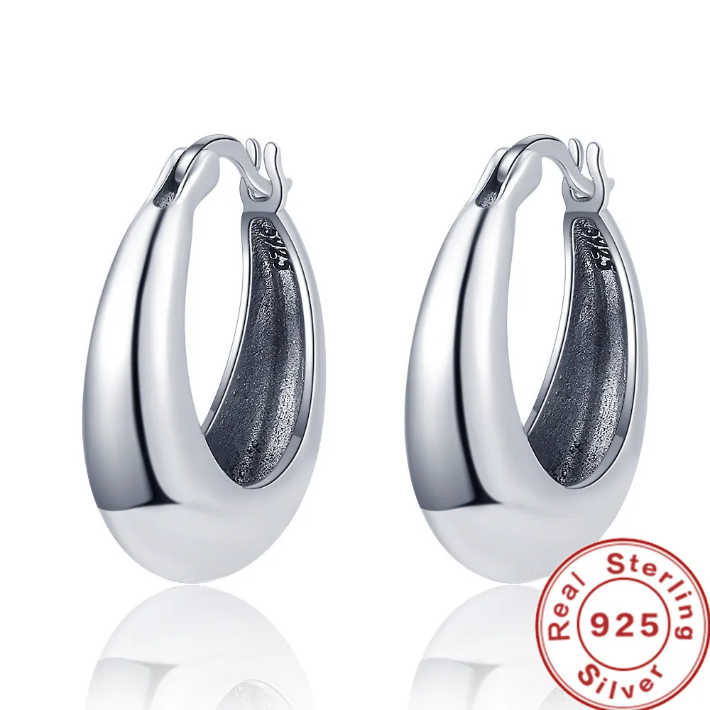 925 Sterling Silver U Shape Hoop Earrings For Women Wedding Party