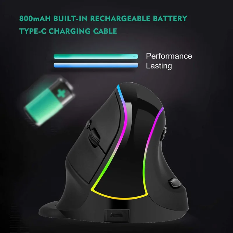 JOMAA Ergonomic RGB Wireless Vertical Mouse 2.4G USB Optical Mouse Rechargeable 3200 DPI For Desktop/Laptop/PC