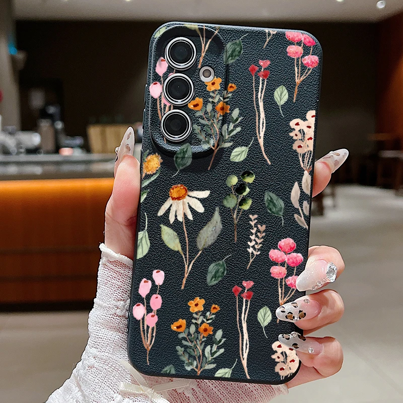 Floral Leather Texture TPU Phone Case - Small Flower Design