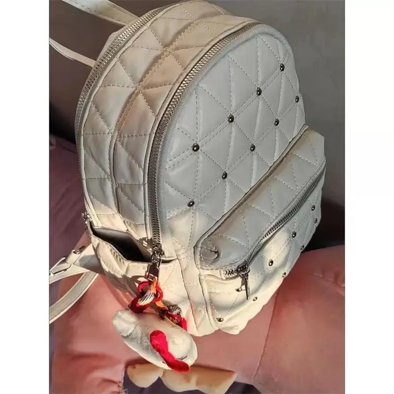 JIAERDI Large Capacity White Backpack  For Women 2025 New Diamond Chic Leather Backpacks Female Vintage Casual Mochila Aesthetic
