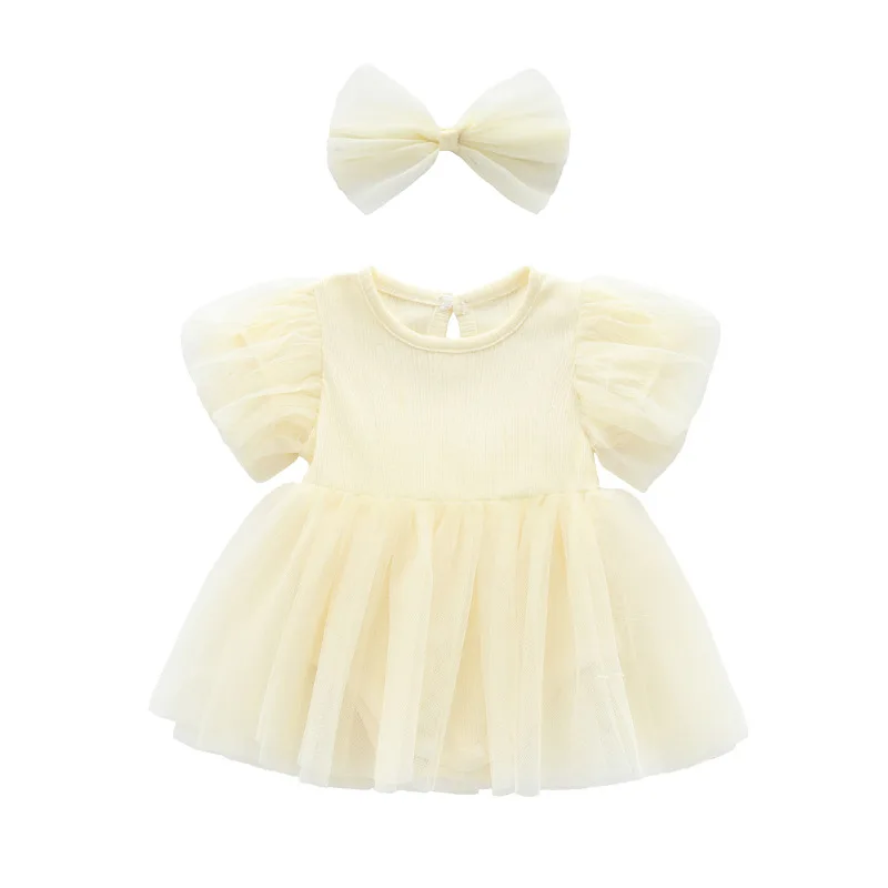 Baby Girls Summer Dress Newborn 3 Months 6 9 12months White Yellow Pink Princess Party and Wedding |