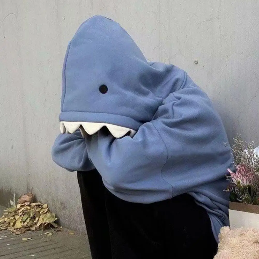 Autumn Winter New Funny Shark Patchwork Hoodies Men and Women Kawaii Sweatshirt Fashion Casual Pullover School Oversized Clothes 4