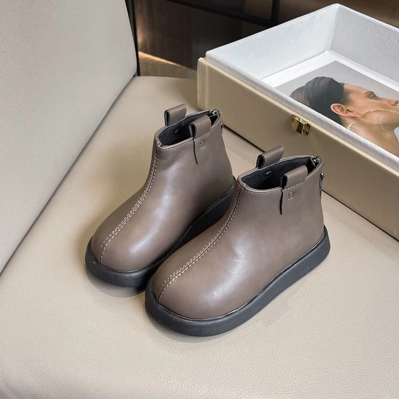 Children Ankle Boots Fashion Korean Style Kids Leather Boots Soft Bottom 2025 Autumn Winter New Girls Short Boots Round Toes