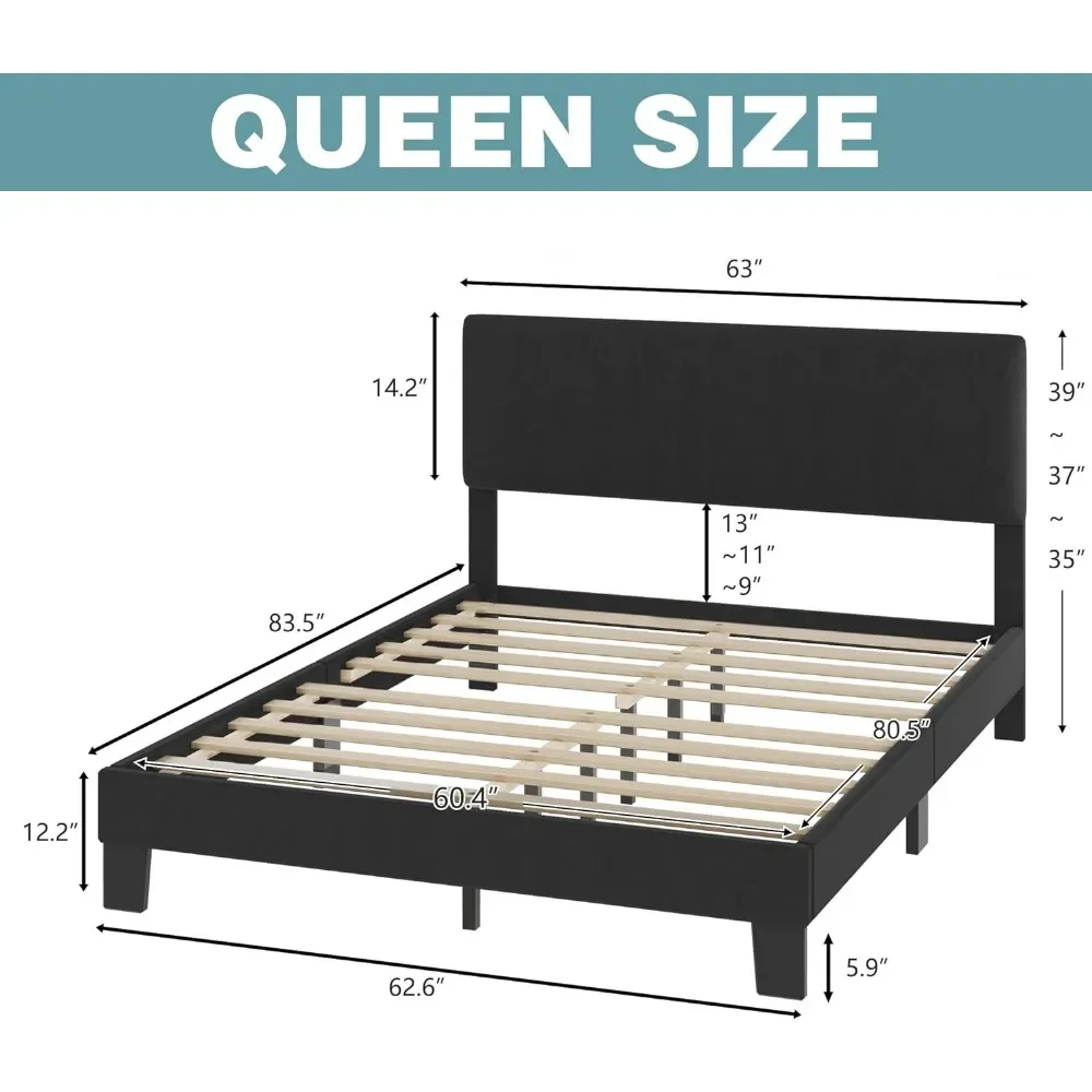 Bed Frame, with Headboard, Linen Upholstered Bed Frame with Wood Slats Support, Heavy Duty Feet, Easy Assembly, Queen Bed Frame 5