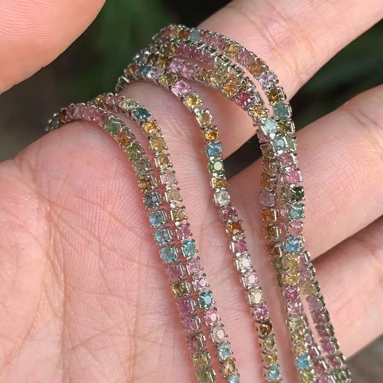 Natural Tourmaline Tennis Bracelet Bracelets & Bangles For Women Adjustable Fine Jewelry Gift Stone RED