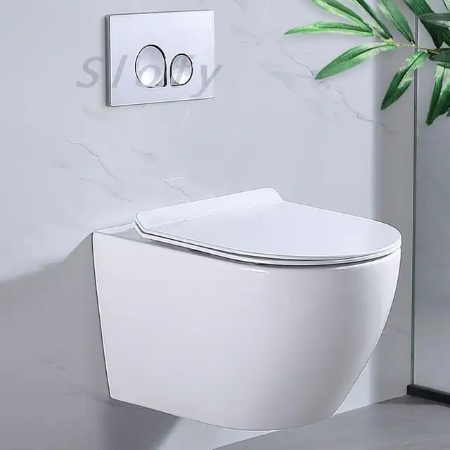 Toilet White 2-piece Modern Toilet Bowl Toilet Set Lid Powerful Flush With System Silent For Basement Bathroom WC Water Saving