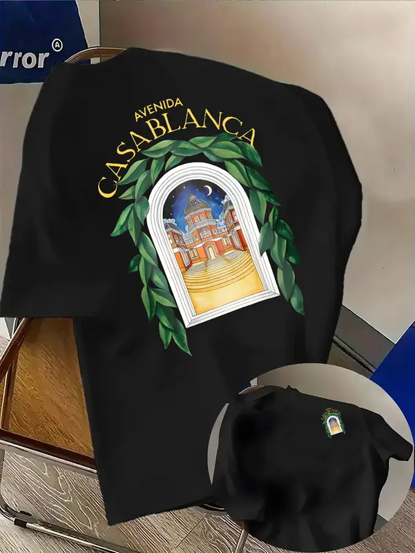 Stylish North Africa Inspired Tee Featuring Night Cityscape Green Leaves 100% Cotton Men's T-shirt Summer Streetwear - Image 5