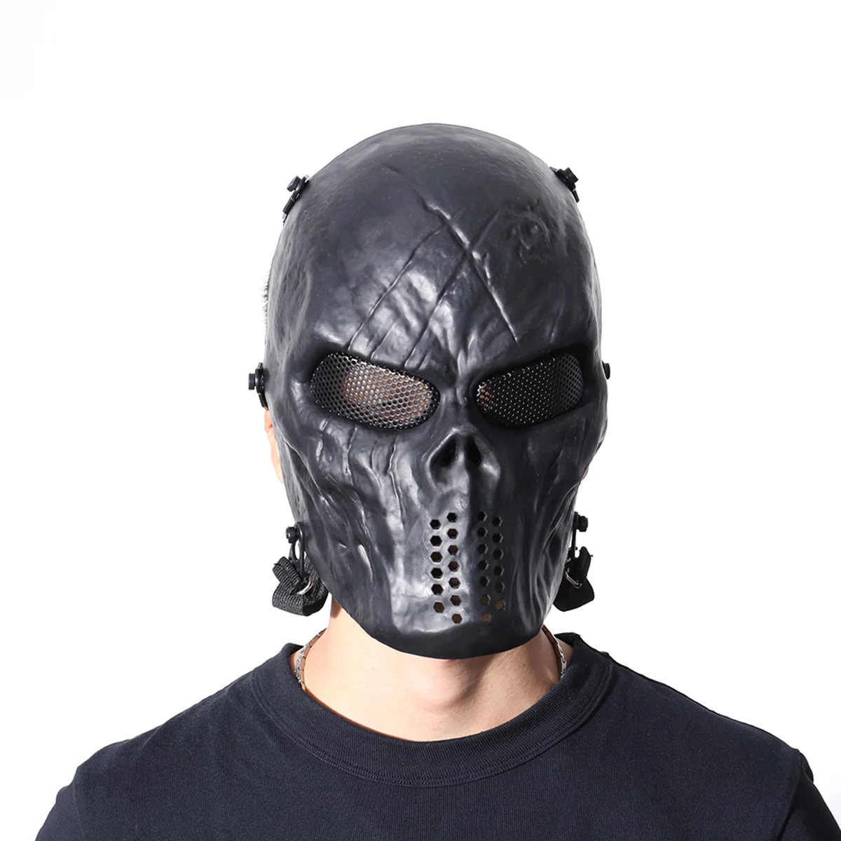 CS Field Mask Halloween Party Costume Mask Adjustable Combat Protective Face Ear Protection Conquer (Black)