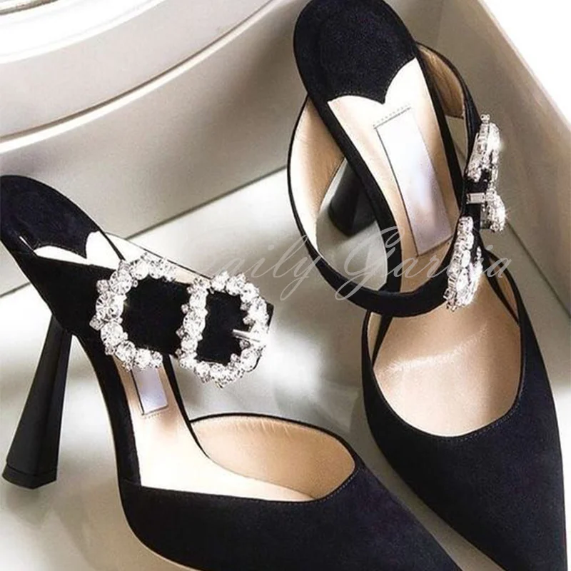 Luxury Satin Slippers Pointed Toe High Heels Women's Slippers Outside Party Shoes Elegant Black Summer Slip On Sexy Sandals