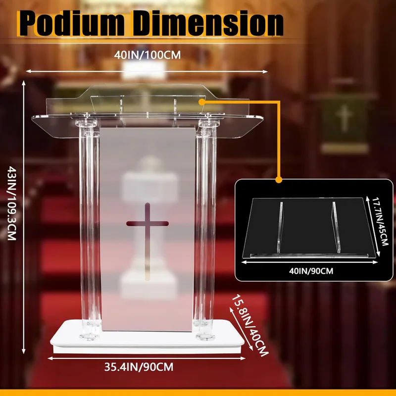 Ultra Clear Acrylic Pulpit Podium Stand Modern Portable Pulpits for Churches Pastors Modern School Classroom Lecterns Music