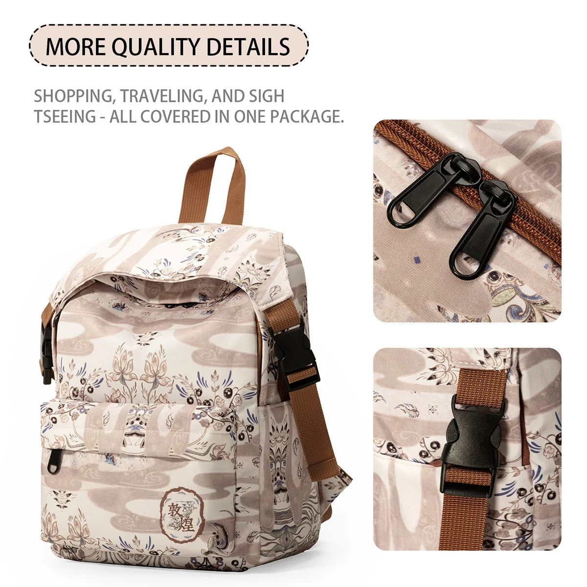 Dunhuang Museum Series Lightweight Outdoor Travel Backpack Men's Hiking and Mountaineering Backpack Chinese Style College Student School Bag Women's Shopping and Travel