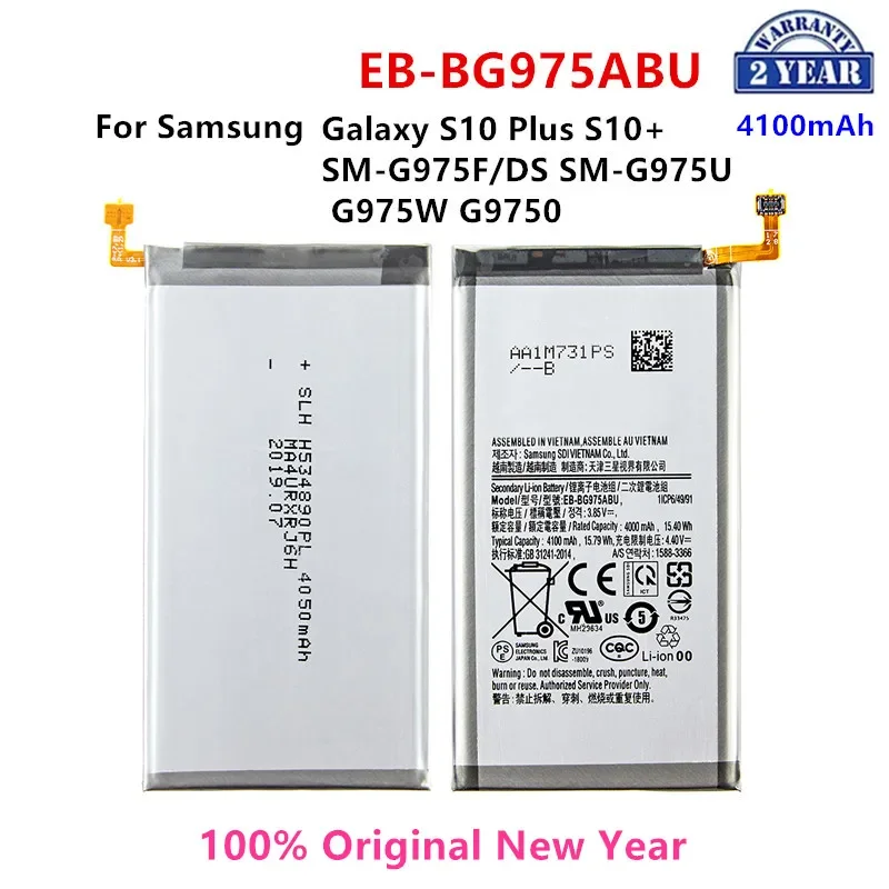 

100% Orginal EB-BG975ABU 4100mAh Battery For Samsung Galaxy S10 Plus S10+ SM-G975F/DS SM-G975U G975W G9750 Mobile Phone