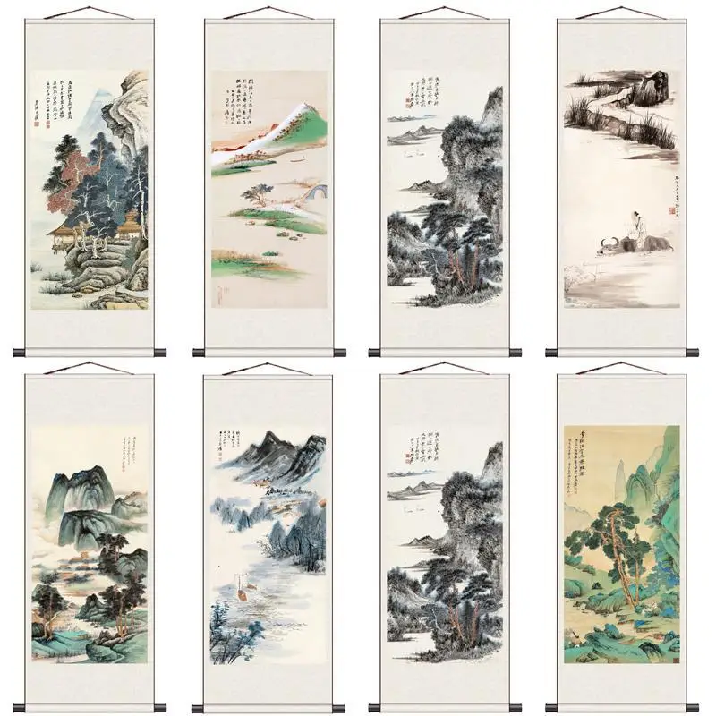 

Chinese Style Landscape Scroll Wall Paintings Vintage Room Decor Aesthetic Posters Home Office Decor Hanging Wall Art Tapestry