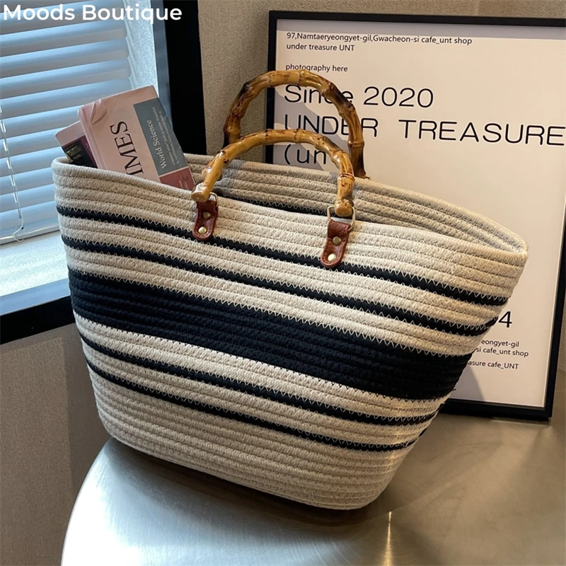 handtassen dames MOODS Stro Strand Handtassen Voor Vrouwen 2023 Ontwerper Luxe Gehaakte Tassen Bohemen Stijl Raffia Rotan Grote Capaciteit Shopper Totes