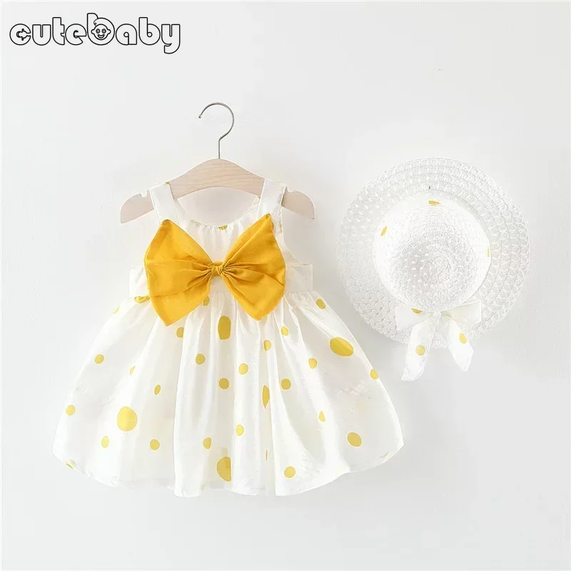 Baby Girl Dress Summer Infant Cotton Toddler Dresses + Sunhat Newborn Clothing Set