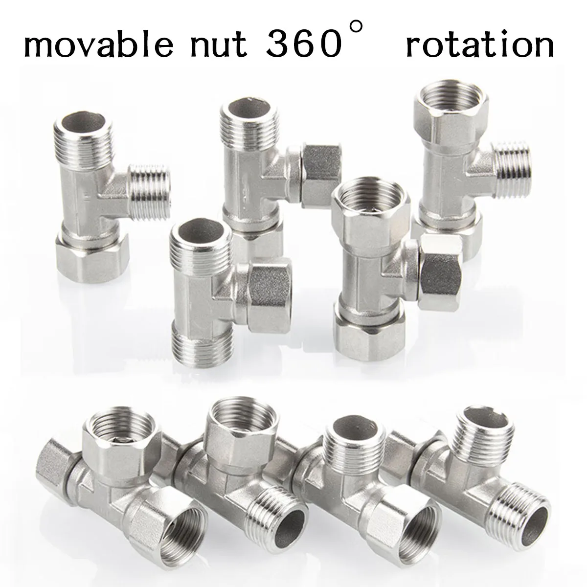 Stainless Steel 3-Way Diverter Thickened Male and Female Tee Flexible Removable Cap Connector T-Adapter