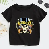 Summer 2T~14T Rock Band Gun N Roses Children's T Shirt Boys and Girls Kpop Music Short Sleeve Tops Kids Casual Cotton Clothes 2