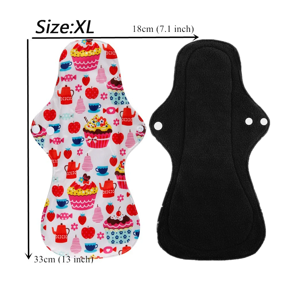 Bamboo Charcoal Washable Menstrual Pads Women Cloth Pads for Heavy Periods Reusable Sanitary Napkin Set 5Pcs XL Sanitary Towels 3