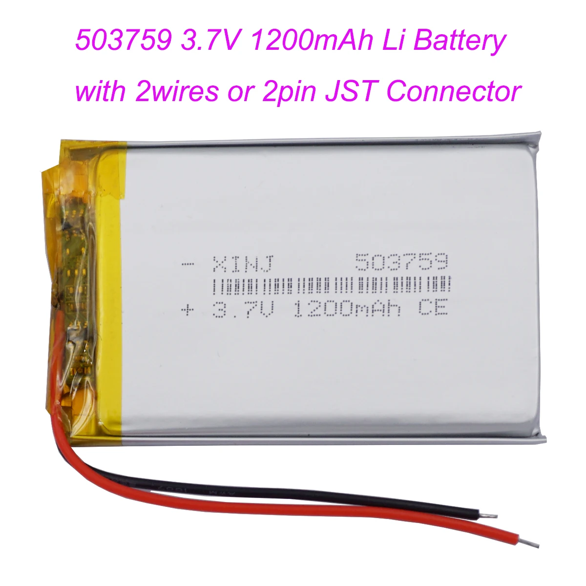 

3.7V 1200mAh 4.4Wh 503759 Rechargeable Li-Polymer Li ion Battery JST 2Pin 1.0/1.25/1.5/2.0/2.54mm plug For GPS Bluetooth Speaker