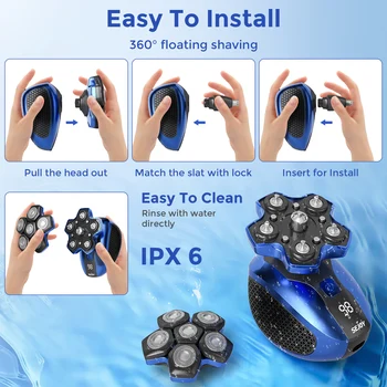 Sejoy JK-1800 Multifunctional Head Shavers for Bald Men 6 Floating Blade Rechargeable Nose Hair Trimmer Grooming Kit 5