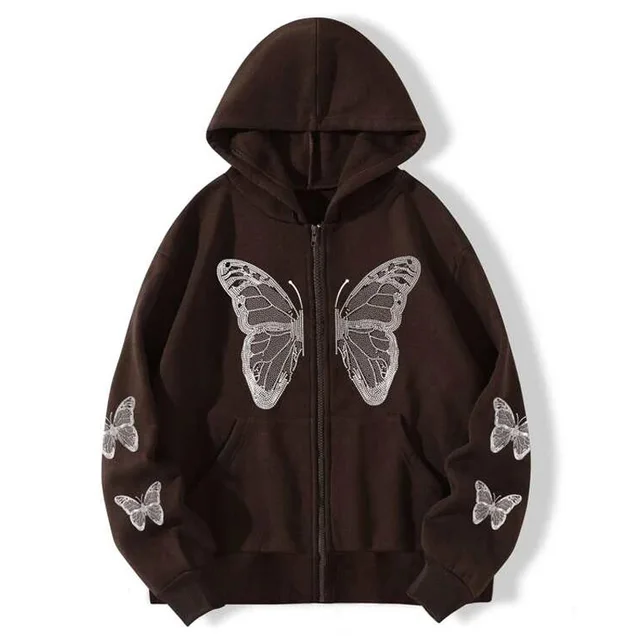 Fashion Oversized Butterfly Zip Up Hoodies E-girl 1